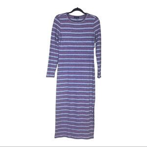 1 State Dress‎ Womens Small Multicolored Rouge Metallic Striped Midi Side Slit